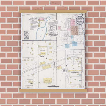 Old map wall art mockup — magnetic wood frame on brick wall — Sanborn Fire Insurance Map from Fayette, Howard County, Missouri (1889) - Complete Map Set