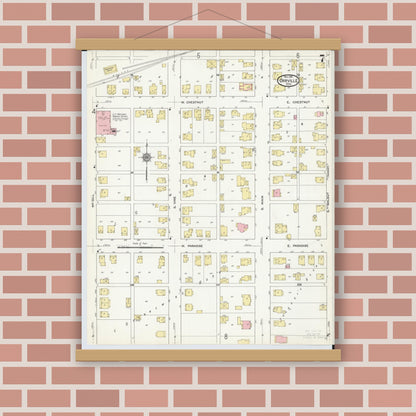 Old map wall art mockup — magnetic wood frame on brick wall — Sanborn Fire Insurance Map from Orrville, Wayne County, Ohio (1911), Sheet #0007