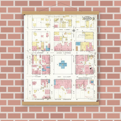 Old map wall art mockup — magnetic wood frame on brick wall — Sanborn Fire Insurance Map from Winterset, Madison County, Iowa (1916), Sheet #0003