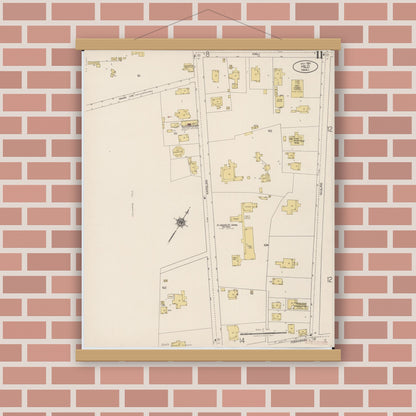 Old map wall art mockup — magnetic wood frame on brick wall — Sanborn Fire Insurance Map from Hilo, Hawaii County, Hawaii (1921), Sheet #0011