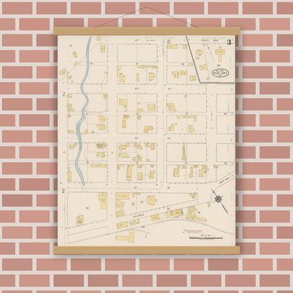 Old map wall art mockup — magnetic wood frame on brick wall — Sanborn Fire Insurance Map from Blue Lake, Humboldt County, California (1919), Sheet #0003