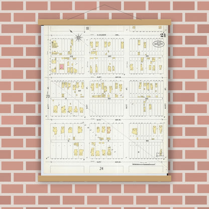 Old map wall art mockup — magnetic wood frame on brick wall — Sanborn Fire Insurance Map from Ashland, Ashland County, Wisconsin (1901), Sheet #0021