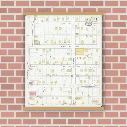 Old map wall art mockup — magnetic wood frame on brick wall — Sanborn Fire Insurance Map from Cloquet, Carlton County, Minnesota (1919), Sheet #0011