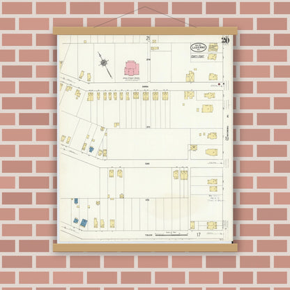 Old map wall art mockup — magnetic wood frame on brick wall — Sanborn Fire Insurance Map from Luzerne, Luzerne County, Pennsylvania (1911), Sheet #0020