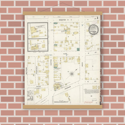 Old map wall art mockup — magnetic wood frame on brick wall — Sanborn Fire Insurance Map from Hayward, Alameda County, California (1888) - Complete Map Set