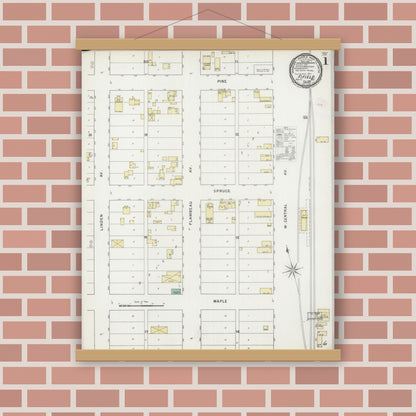 Old map wall art mockup — magnetic wood frame on brick wall — Sanborn Fire Insurance Map from Fifield, Price County, Wisconsin (1894), Sheet #0001