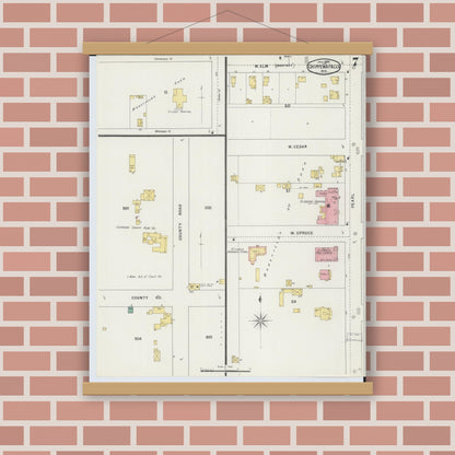 Old map wall art mockup — magnetic wood frame on brick wall — Sanborn Fire Insurance Map from Chippewa Falls, Chippewa County, Wisconsin (1895), Sheet #0007