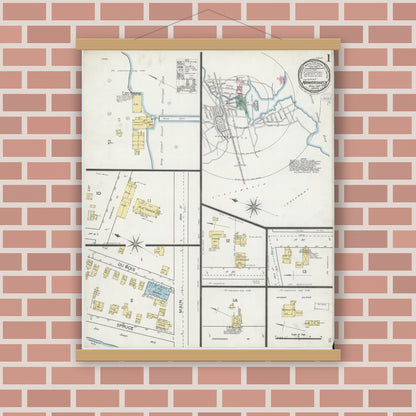 Old map wall art mockup — magnetic wood frame on brick wall — Sanborn Fire Insurance Map from Mamaroneck, Westchester County, New York (1887) - Complete Map Set
