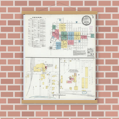 Old map wall art mockup — magnetic wood frame on brick wall — Sanborn Fire Insurance Map from Van Wert, Van Wert County, Ohio (1901) - Complete Map Set