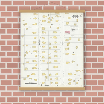 Old map wall art mockup — magnetic wood frame on brick wall — Sanborn Fire Insurance Map from Dundee, Yates County, New York (1904), Sheet #0004