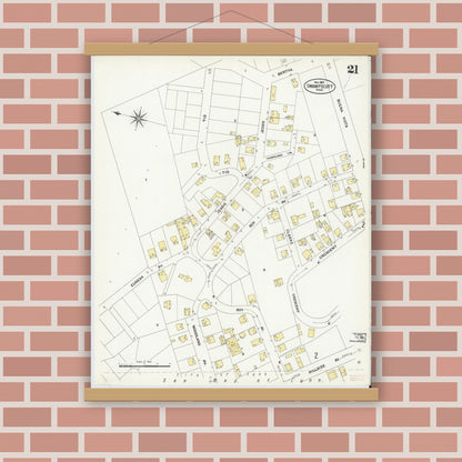 Old map wall art mockup — magnetic wood frame on brick wall — Sanborn Fire Insurance Map from Swampscott, Essex County, Massachusetts (1907), Sheet #0021