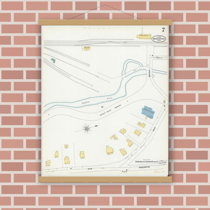 Old map wall art mockup — magnetic wood frame on brick wall — Sanborn Fire Insurance Map from Winchester, Middlesex County, Massachusetts (1899), Sheet #0007