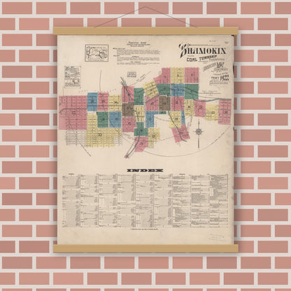 Old map wall art mockup — magnetic wood frame on brick wall — Sanborn Fire Insurance Map from Shamokin, Northumberland County, Pennsylvania (1922) - Complete Map Set
