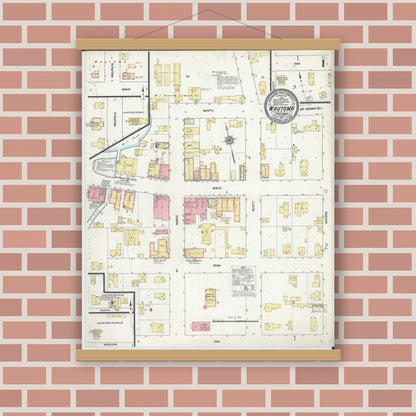 Old map wall art mockup — magnetic wood frame on brick wall — Sanborn Fire Insurance Map from Wautoma, Waushara County, Wisconsin (1911) - Complete Map Set