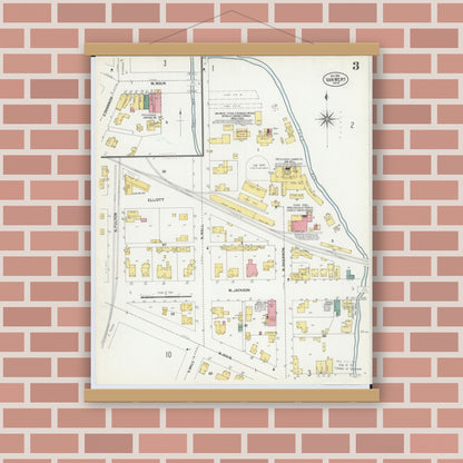 Old map wall art mockup — magnetic wood frame on brick wall — Sanborn Fire Insurance Map from Van Wert, Van Wert County, Ohio (1901), Sheet #0003
