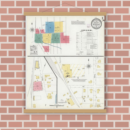 Old map wall art mockup — magnetic wood frame on brick wall — Sanborn Fire Insurance Map from Nacogdoches, Nacogdoches County, Texas (1906), Sheet #0001