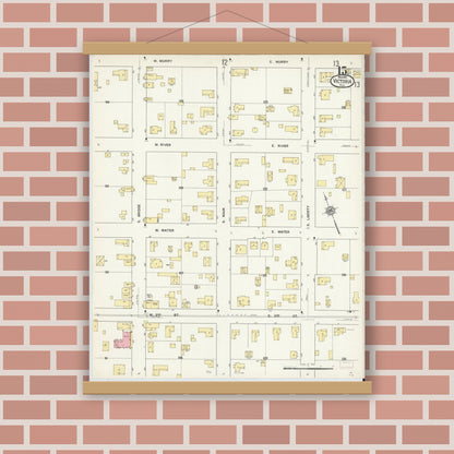 Old map wall art mockup — magnetic wood frame on brick wall — Sanborn Fire Insurance Map from Victoria, Victoria County, Texas (1912), Sheet #0015