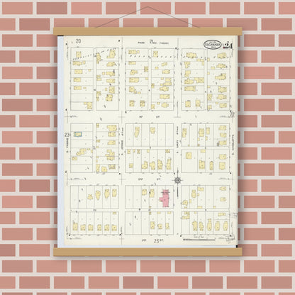 Old map wall art mockup — magnetic wood frame on brick wall — Sanborn Fire Insurance Map from Escanaba, Delta County, Michigan (1913), Sheet #0024
