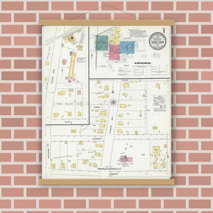 Old map wall art mockup — magnetic wood frame on brick wall — Sanborn Fire Insurance Map from Ridge Farm, Vermilion County, Illinois (1909) - Complete Map Set