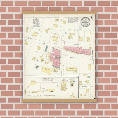 Old map wall art mockup — magnetic wood frame on brick wall — Sanborn Fire Insurance Map from Marianna, Jackson County, Florida (1907) - Complete Map Set