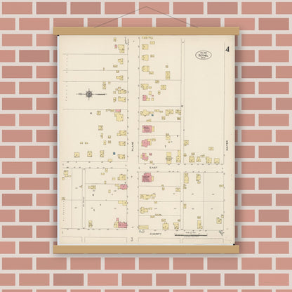 Old map wall art mockup — magnetic wood frame on brick wall — Sanborn Fire Insurance Map from Bethel, Clermont County, Ohio (1922), Sheet #0004