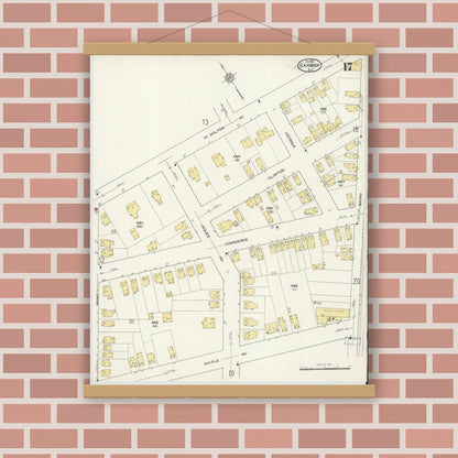 Old map wall art mockup — magnetic wood frame on brick wall — Sanborn Fire Insurance Map from Rahway, Union County, New Jersey (1915), Sheet #0017
