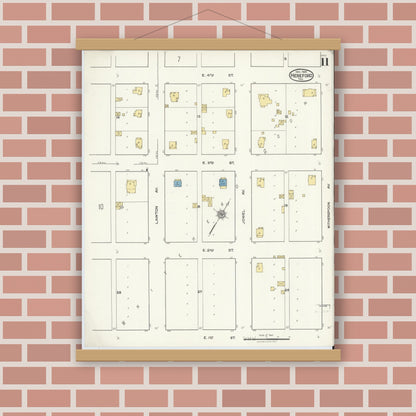 Old map wall art mockup — magnetic wood frame on brick wall — Sanborn Fire Insurance Map from Hereford, Deaf Smith County, Texas (1920), Sheet #0011