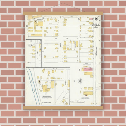 Old map wall art mockup — magnetic wood frame on brick wall — Sanborn Fire Insurance Map from Indiana, Indiana County, Pennsylvania (1903), Sheet #0010