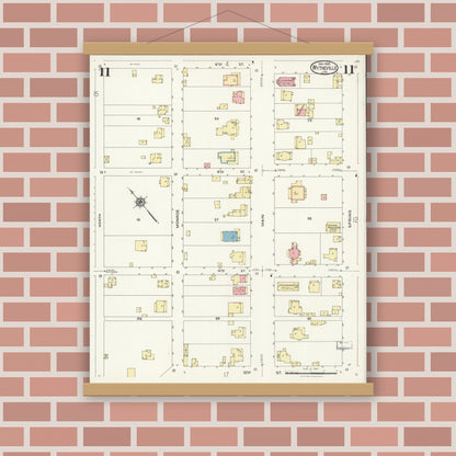 Old map wall art mockup — magnetic wood frame on brick wall — Sanborn Fire Insurance Map from Wytheville, Wythe County, Virginia (1926), Sheet #0011