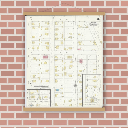 Old map wall art mockup — magnetic wood frame on brick wall — Sanborn Fire Insurance Map from Forreston, Ogle County, Illinois (1912), Sheet #0003