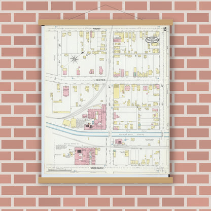 Old map wall art mockup — magnetic wood frame on brick wall — Sanborn Fire Insurance Map from Franklin, Warren County, Ohio (1892), Sheet #0002