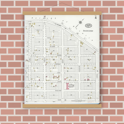 Old map wall art mockup — magnetic wood frame on brick wall — Sanborn Fire Insurance Map from Linden, Union County, New Jersey (1920), Sheet #0004