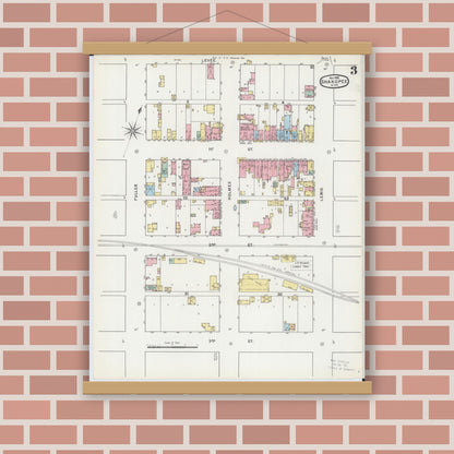 Old map wall art mockup — magnetic wood frame on brick wall — Sanborn Fire Insurance Map from Shakopee, Scott County, Minnesota (1895), Sheet #0003
