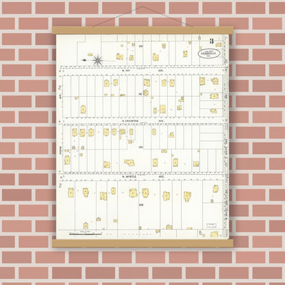 Old map wall art mockup — magnetic wood frame on brick wall — Sanborn Fire Insurance Map from Monrovia, Los Angeles County, California (1907), Sheet #0003