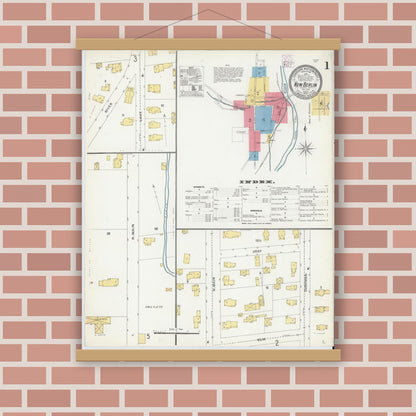 Old map wall art mockup — magnetic wood frame on brick wall — Sanborn Fire Insurance Map from New Berlin, Chenango County, New York (1905) - Complete Map Set