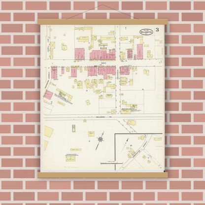 Old map wall art mockup — magnetic wood frame on brick wall — Sanborn Fire Insurance Map from Williamston, Martin County, North Carolina (1913), Sheet #0003