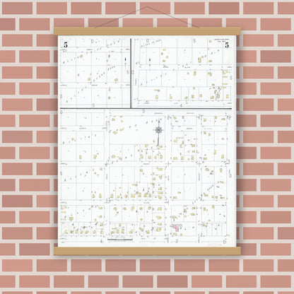 Old map wall art mockup — magnetic wood frame on brick wall — Sanborn Fire Insurance Map from Janesville, Waseca County, Minnesota (1947), Sheet #0005