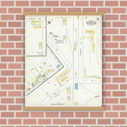 Old map wall art mockup — magnetic wood frame on brick wall — Sanborn Fire Insurance Map from Fredericksburg, Gillespie County, Texas (1915), Sheet #0006