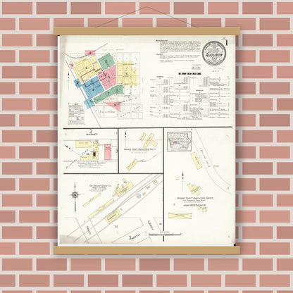 Old map wall art mockup — magnetic wood frame on brick wall — Sanborn Fire Insurance Map from Audubon, Audubon County, Iowa (1913) â€” Complete Set