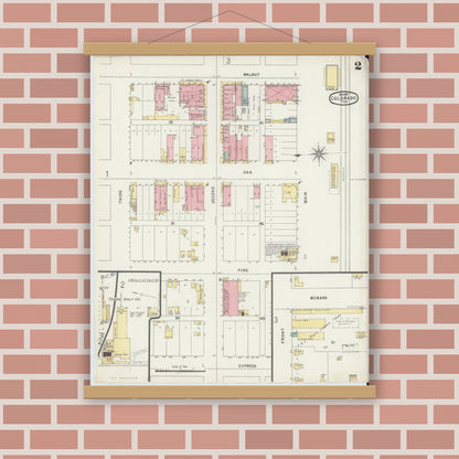 Old map wall art mockup — magnetic wood frame on brick wall — Sanborn Fire Insurance Map from Colorado, Mitchell County, Texas (1896), Sheet #0002