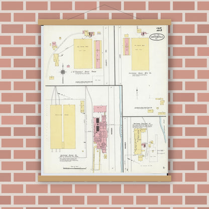 Old map wall art mockup — magnetic wood frame on brick wall — Sanborn Fire Insurance Map from Chippewa Falls, Chippewa County, Wisconsin (1910), Sheet #0025