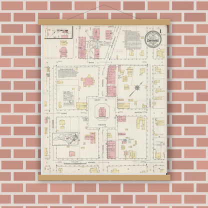 Old map wall art mockup — magnetic wood frame on brick wall — Sanborn Fire Insurance Map from Carthage, Moore County, North Carolina (1915) - Complete Map Set