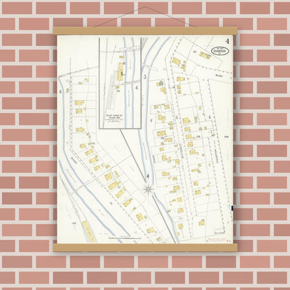 Old map wall art mockup — magnetic wood frame on brick wall — Sanborn Fire Insurance Map from Dunsmuir, Siskiyou County, California (1903), Sheet #0004