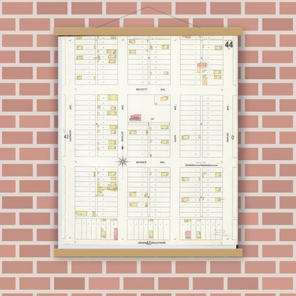 Old map wall art mockup — magnetic wood frame on brick wall — Sanborn Fire Insurance Map from Hamilton, Butler County, Ohio (1899), Sheet #0044
