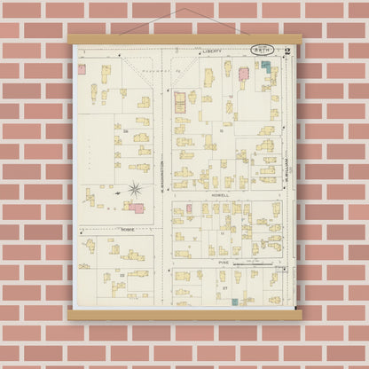 Old map wall art mockup — magnetic wood frame on brick wall — Sanborn Fire Insurance Map from Bath, Steuben County, New York (1893) - Complete Map Set