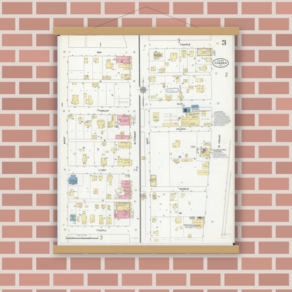 Old map wall art mockup — magnetic wood frame on brick wall — Sanborn Fire Insurance Map from Cobden, Union County, Illinois (1910), Sheet #0003