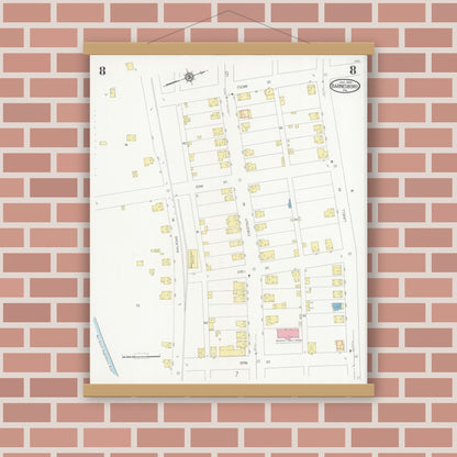 Old map wall art mockup — magnetic wood frame on brick wall — Sanborn Fire Insurance Map from Barnesboro, Cambria County, Pennsylvania (1930), Sheet #0008