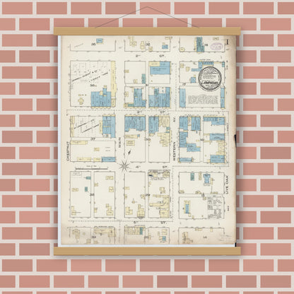Old map wall art mockup — magnetic wood frame on brick wall — Sanborn Fire Insurance Map from Lampasas, Lampasas County, Texas (1885) - Complete Map Set