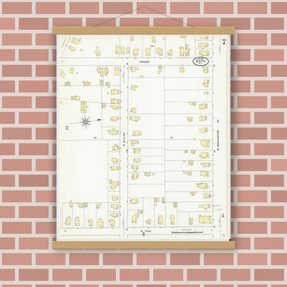 Old map wall art mockup — magnetic wood frame on brick wall — Sanborn Fire Insurance Map from Bath, Steuben County, New York (1909), Sheet #0007