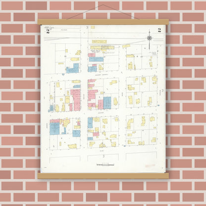 Old map wall art mockup — magnetic wood frame on brick wall — Sanborn Fire Insurance Map from Merrill, Saginaw County, Michigan (1939), Sheet #0002